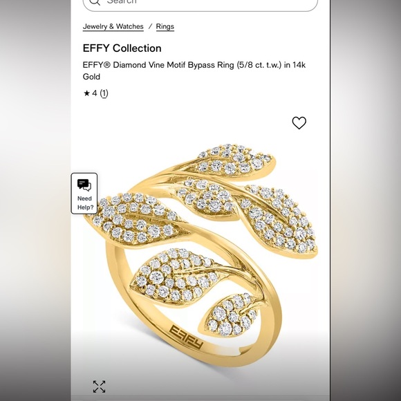 Effy Jewelry - Effy 14k Gold Vine Motif Diamond Ring New. 5/8 tw